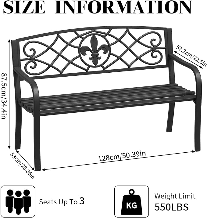 SHGJ&SOFT Outdoor Bench, Garden Bench, Outdoor Metal Frame Patio Park Bench - Image 2
