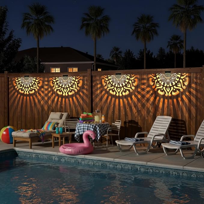6 Pack Solar Fence Lights Outdoor Wall Lights Plastic Solar Powered Deck Step - Image 2