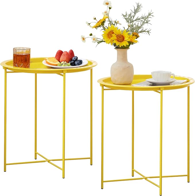 VECELO Side/End Table, Folding Round Metal Anti-Rust and Waterproof Outdoor or by VECELO