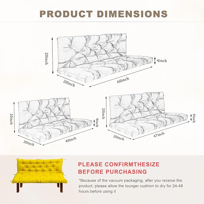 Porch Swing Cushion with Backrest, Waterproof Bench Cushion - Image 3