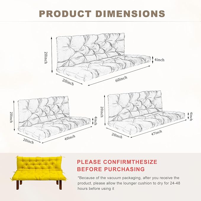 Porch Swing Cushion with Backrest, Waterproof Bench Cushion - Image 3