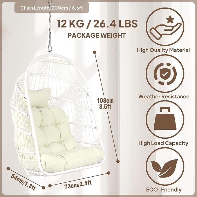 Chihee Egg Chair Foldable Wicker Rattan Hanging Swing Chairs Indoor Outdoor - Image 2