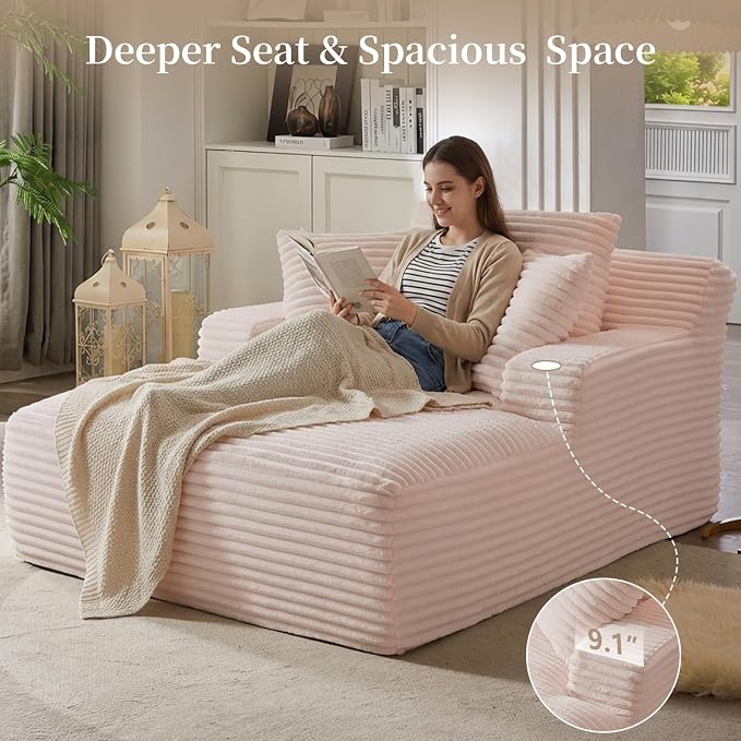 66" Chaise Lounge Chair Indoor, Oversized Boneless Couch Comfy Upholstered - Image 4
