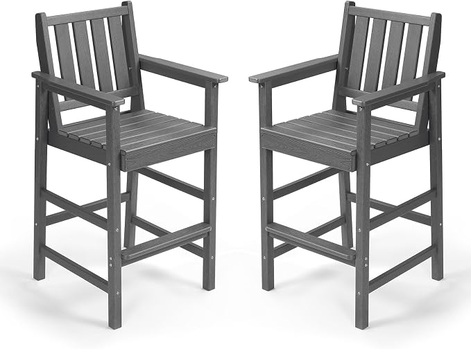Adirondack Bar Chair Set of 2, HDPE Tall Adirondack Chairs Bar Stools by SeeHill