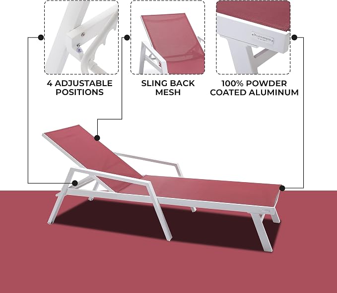 LeisureMod Marlin Patio Chaise Lounge Chair, Adjustable Outdoor White Aluminum - Image 4