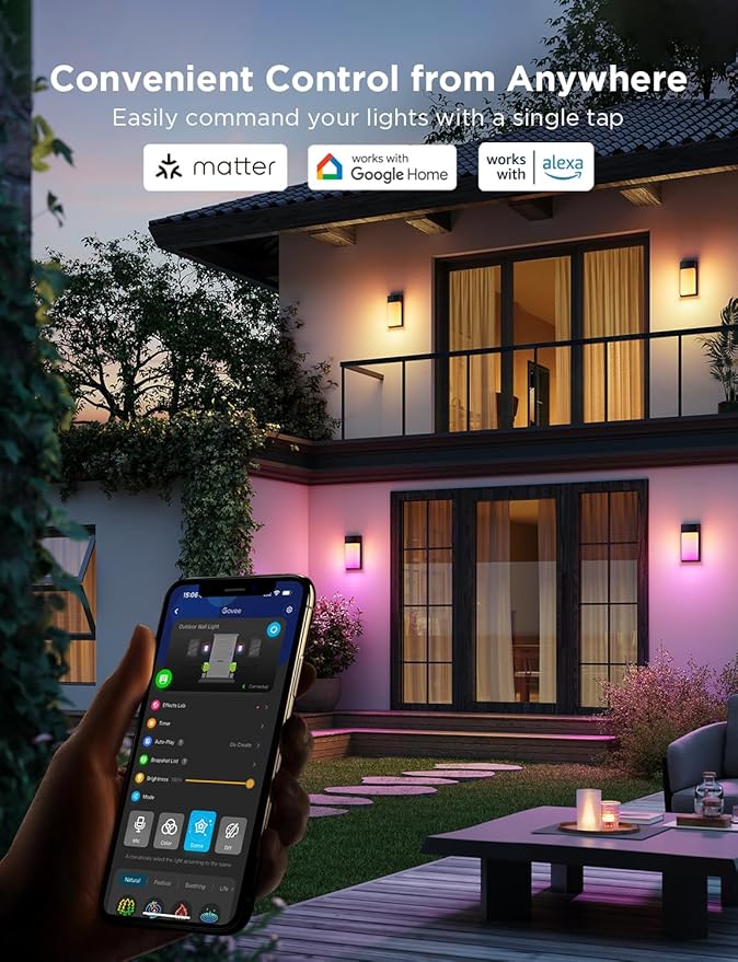 Govee Outdoor Wall Light, 1500LM Smart RGBIC Porch Lights Outdoor - Image 4