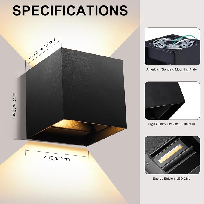 2 Pack Outdoor Wall Lights Fixture 20W, 3000K Exterior Modern Front Porch - Image 4