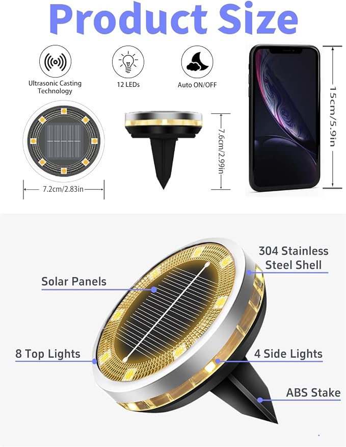 Solar Ground Lights Outdoor 12 Pack Waterproof, Upgraded Solar Garden Lights - Image 5