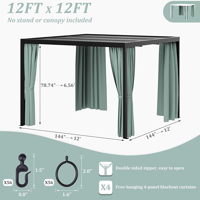 Gazebo Universal Replacement Privacy Curtain, 4-Panels Sidewall Curtains - Image 2