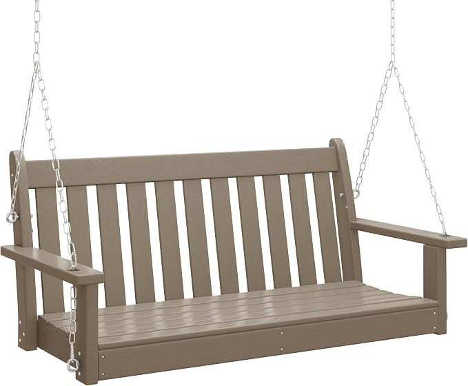 COSTAELM Paradise Outdoor Patio HDPE Hanging Front Porch Swing Bench, Weathered by Costaelm