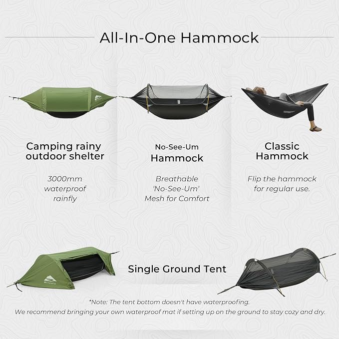 Camping Hammock Tent with Mosquito Net & RainFly, 3 in 1 Waterproof Lightweight - Image 6