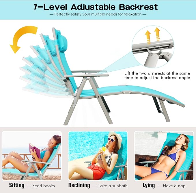 Giantex Chaise Lounge Chair for Outside, Pool Folding Reclining Beach Chair - Image 6