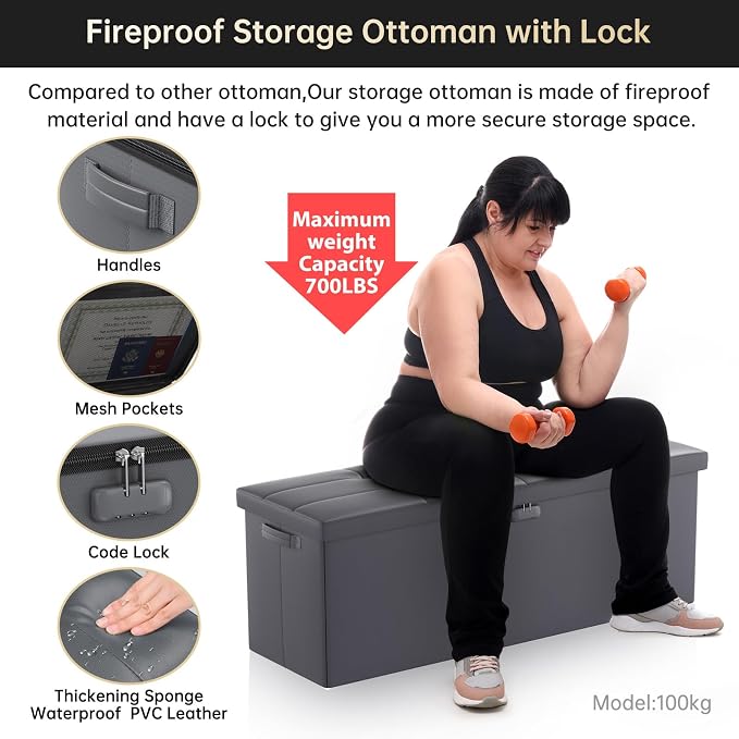ENGPOW Storage Ottoman, Fireproof Folding Bench - Image 4
