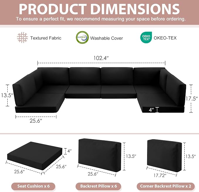 14-Piece Patio Furniture Cushions Set, Replacement Outdoor Cushions - Image 2