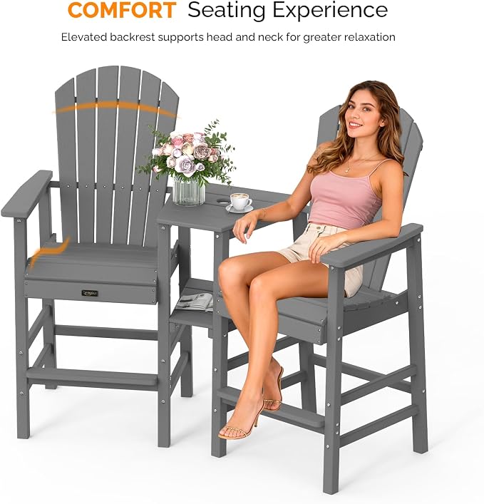 VINGLI Tall Adirondack Chairs Set of 2, All Weather HDPE Bar Height Adirondack - Image 2
