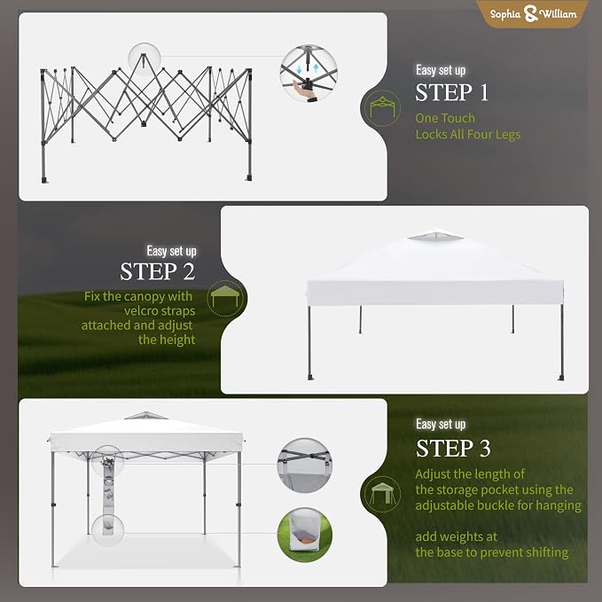 Sophia & William Canopy Tent Pop Up 10x10 ft, One Person Push Set Up Tent - Image 5