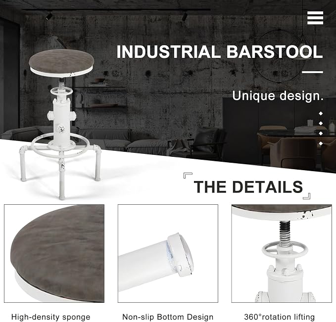 Topower Antique Vintage Industrial Barstool PU Leather Water Pipe Fire Hydrant - Image 6