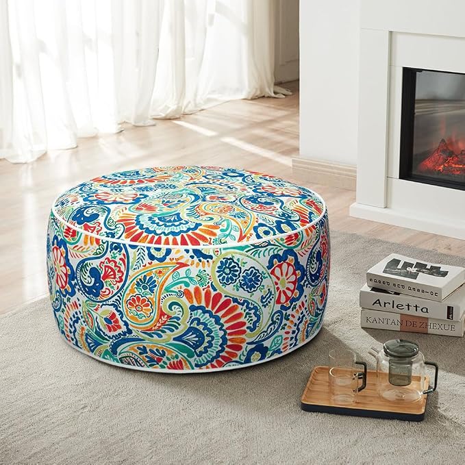 Magpie Fabrics Inflatable Stool Ottoman Pouf D20 xH9, Outdoor Round Footrest - Image 2