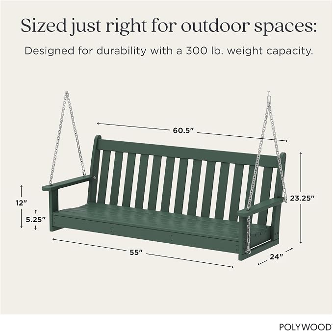 POLYWOOD Vineyard 5-Foot Porch Swing, Heavy Duty HDPE Outdoor Hanging Bench - Image 3