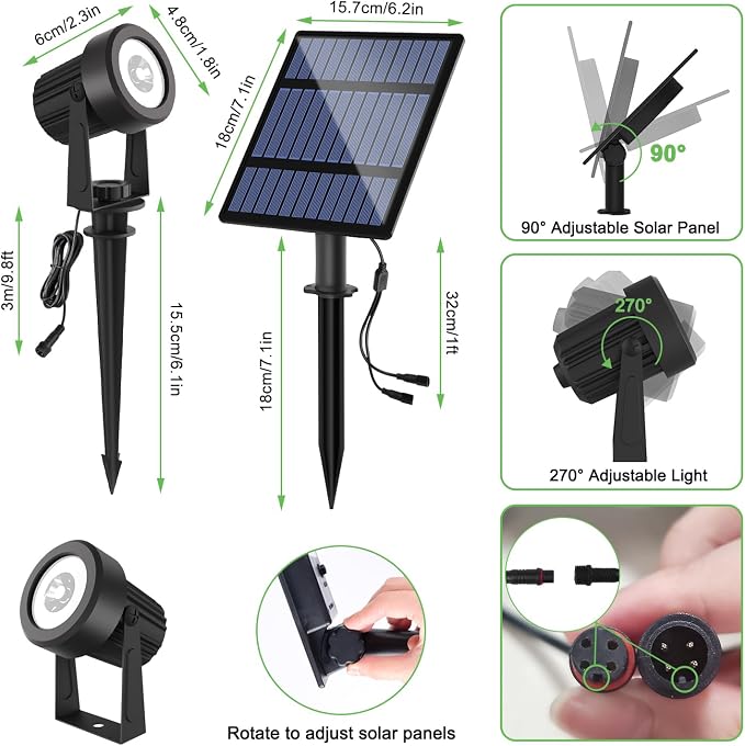 Solar Spotlights Outdoor Waterproof, Warm White Landscape Spotlights, - Image 2