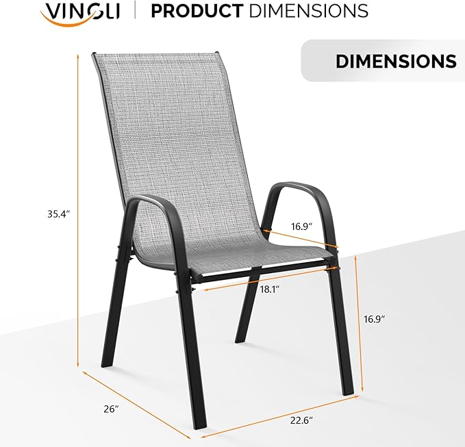 VINGLI Set of 2 Stackable Outdoor Bar Stools – Sling Chairs - Image 3