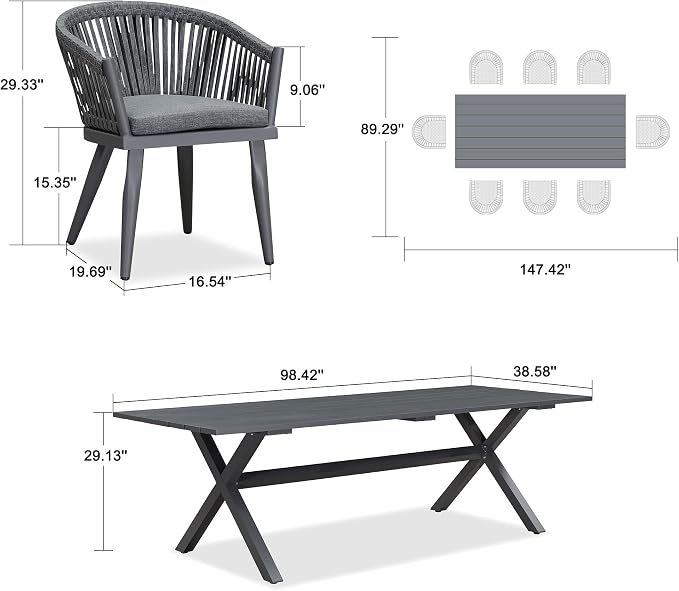 PURPLE LEAF 9 Piece Longer Outdoor Dining Set - Image 7