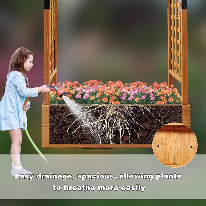 Raised Garden Bed with Wood Trellis Set of 2 Outdoor Planter Box - Image 5