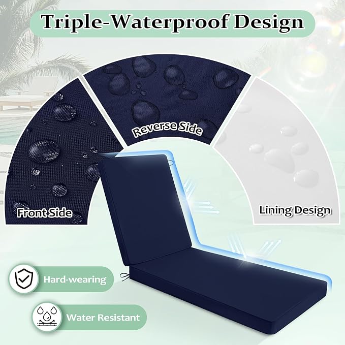 Cozyide Chaise Lounge Cushions Outdoor 72"x21"x3", Waterproof Lounge Chair - Image 2