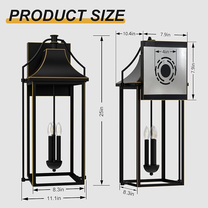 - Dusk to Dawn Outdoor Wall Light, Large Size Waterproof Patio - Image 5