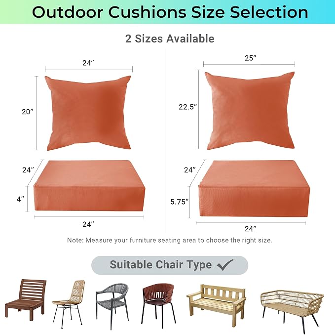 Outdoor Cushions for Patio Furniture, Outdoor Seat Cushion Set 24 x 24 x 4 Inch - Image 6