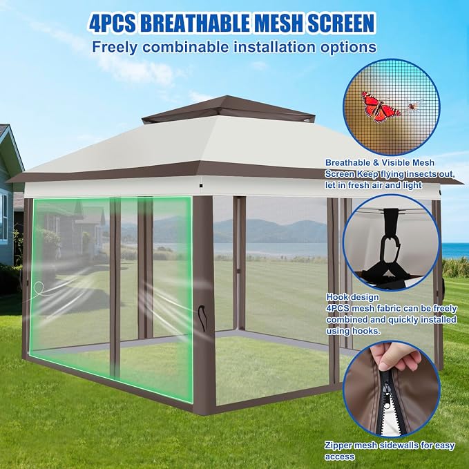 Yesker 10x10 Pop Up Canopy Tent w Mesh Netting Sidewall Vented Top - Image 3