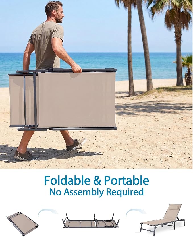 4 Pack Foldable Chaise Lounge Chair - Image 7