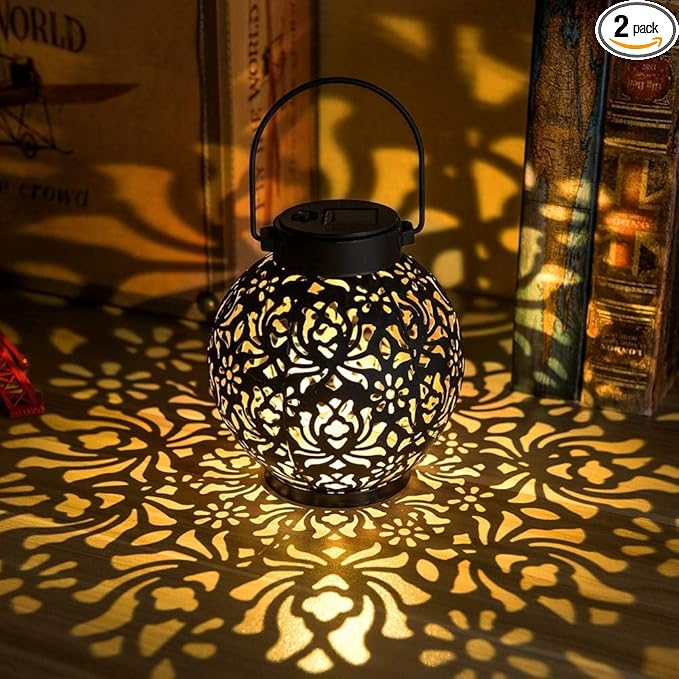 2 Pack Outdoor Solar Hanging Lantern Lights Metal LED Decorative Lamp by ExcMark