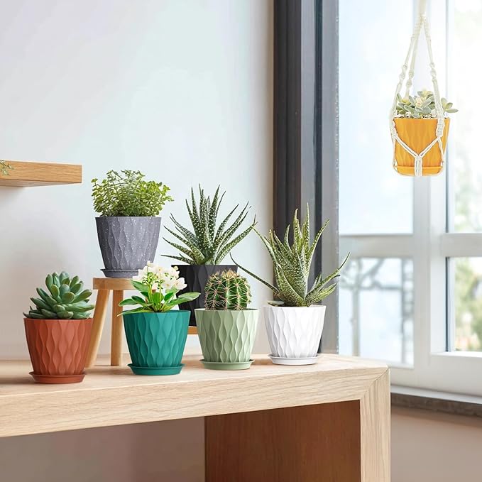 5 inch Plant Pots for Indoor Outdoor Plants, 6 Pack Thick Nursery Pots - Image 3