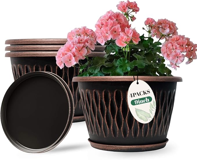 4 Pack 9 Inch Retro Plant Pots, Vintage Striped Flower Pots by Usocik