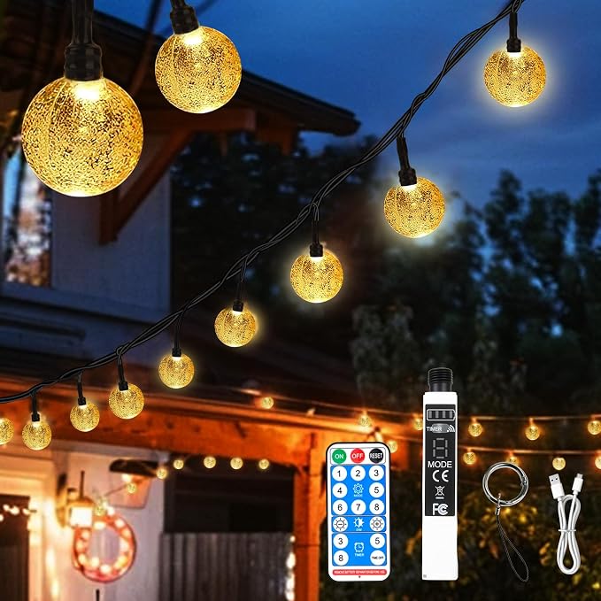 SMY Lighting 25FT Rechargeable Battery Operated 60 LED Crystal Globe String by SMYLighting