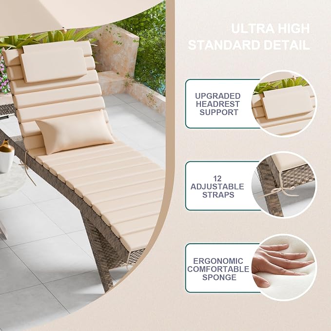 2PCS Outdoor Water-Resistant Olefin Chaise Lounge Cushions - Image 7