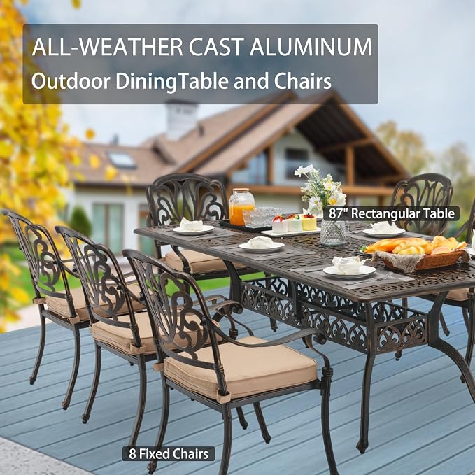 9-Piece Cast Aluminum Patio Furniture, Outdoor Dining Sets - Image 3