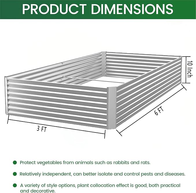 3 Pack 6x3FT Raised Beds for Gardening, Corrugated Galvanized Steel Raised - Image 8