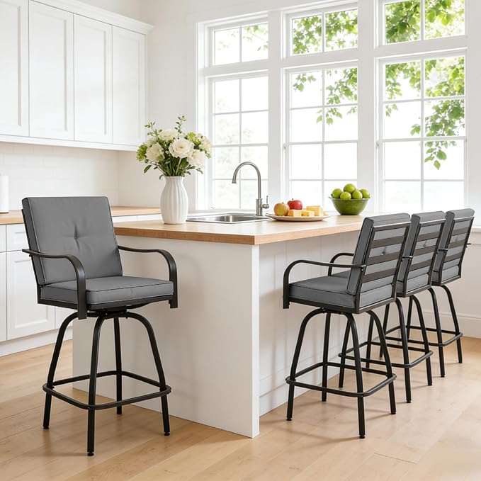 Outdoor Swivel Bar Stools Set of 4, Bar Height Patio Chairs - Image 8
