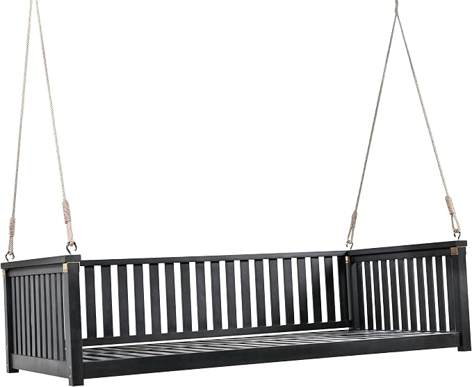 LUMISOL Patio Twin Size Garden Swing Bed, Wooden Porch Swing Frame - Image 9
