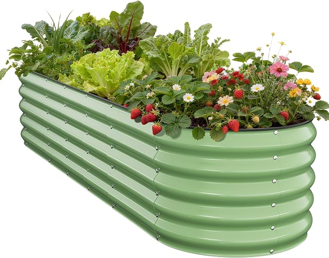 Galvanized Raised Garden Bed 8x2x1.5 FT, Oval Metal Raised Garden Bed Outdoor by Pattiumo
