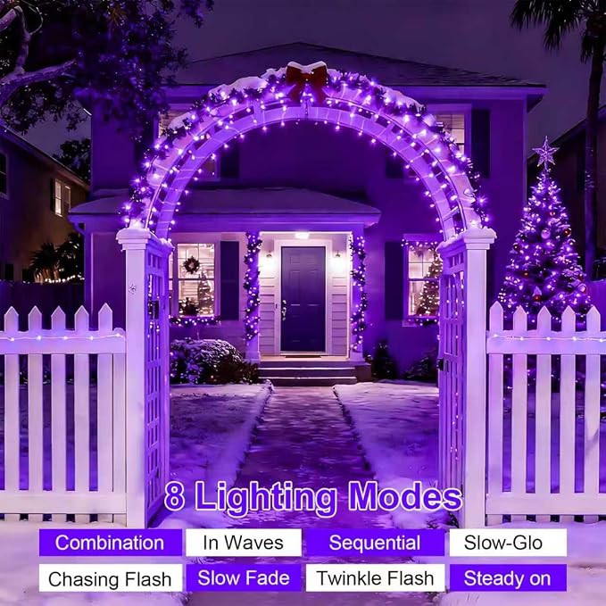 QITONG 4 Pack Solar Fairy Lights, Each 33ft 100 LED Purple Christmas String - Image 3