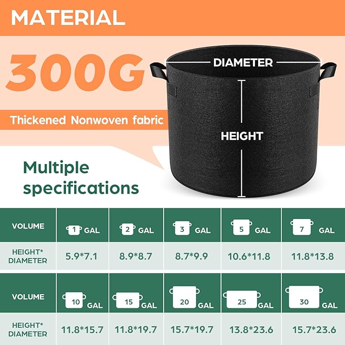 5 Pack 5 Gallon Grow Bags, Thickened Nonwoven Fabric Planter Pots - Image 2