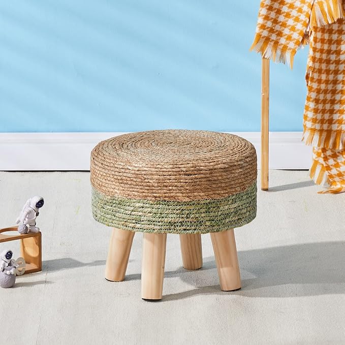 Wimarsbon Round Foot Stool Natural Seagrass Poufs Ottoman Hand Weave Footrest - Image 2