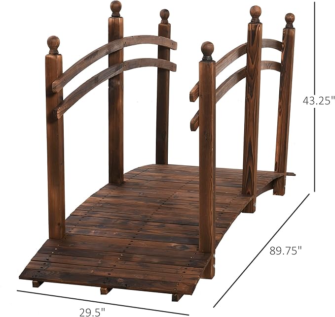 Outsunny 7.5' Wooden Arch Garden Bridge, Safety Rails - Image 7