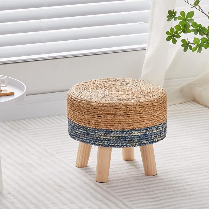 Cpintltr Foot Stool Natural Seagrass Hand Weave Poufs Round Ottoman - Image 2