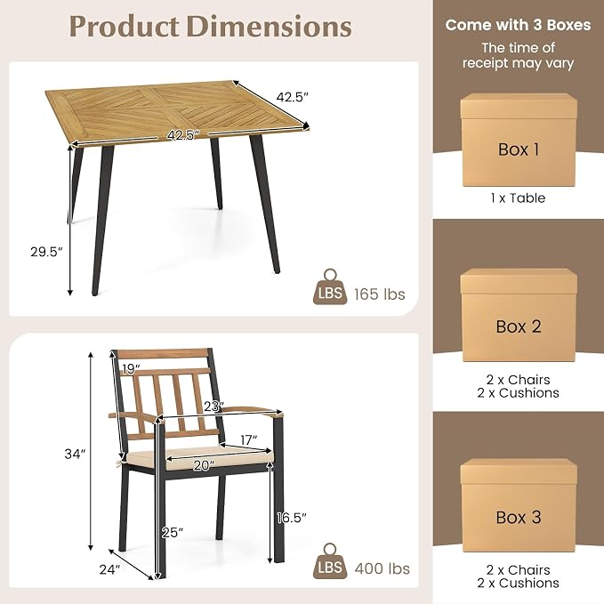 Tangkula 5 Pieces Patio Dining Set, Outdoor Dining Table and Chairs - Image 5