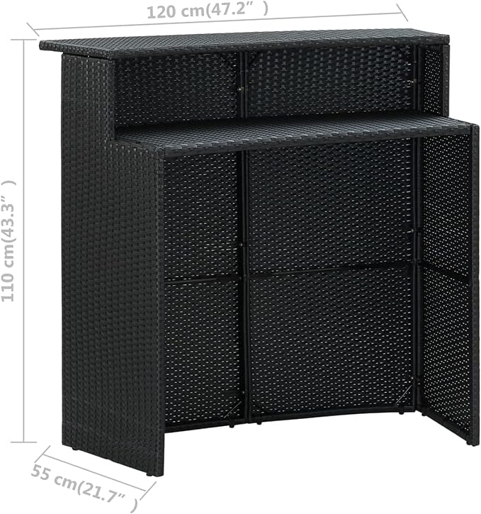 Festnight Garden Bar Table Black Rattan 47.2"x21.7"x43.3" Poly - Image 2