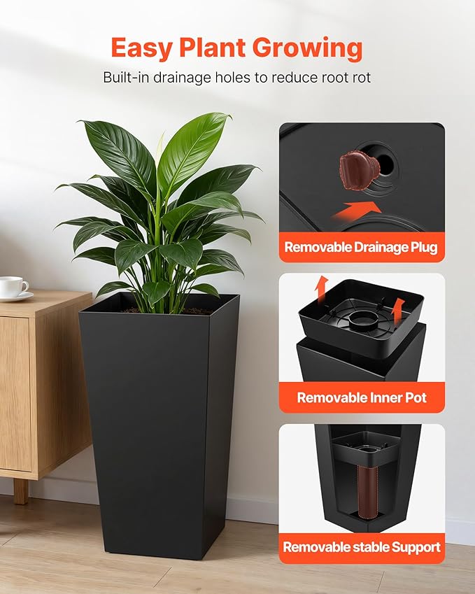 VEVOR 30 inch Tall Planters for Outdoor Plants Set of 2, Modern Large Planters - Image 5